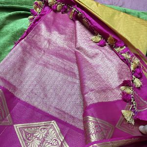 Gold And pink Silk Saree