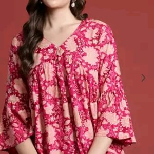 Floral Print V Neck Short Kurti