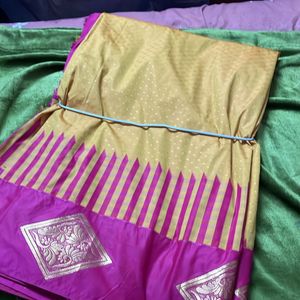 Gold And pink Silk Saree