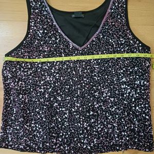 Heavy Pink Hand Sequin & Fine Bead Work Party Top