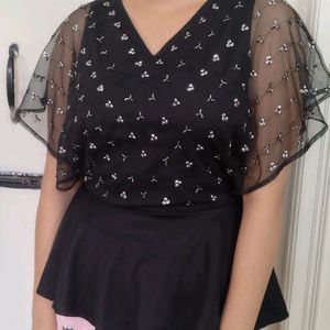 Black Embellished Peplum Top