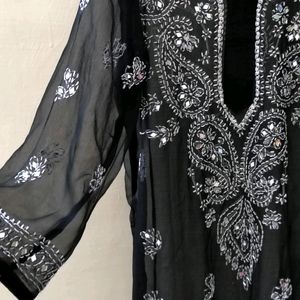 Black Embroidery Mirrorwork Kurta