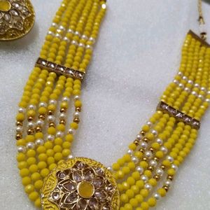 Mustard Colour Necklace With Earings