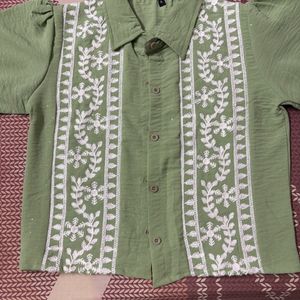 Embroidered Chikan Shimmer Crop Shirt