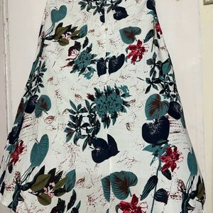 Off White Floral Print A Line Skirt