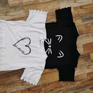 Combo Of 2 T Shirts Black And White Crop Top