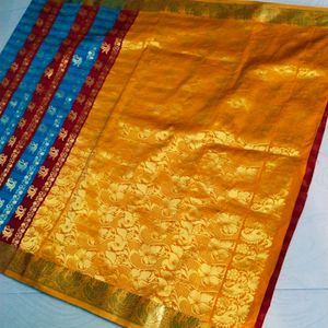 Multi Colour Pure Kanjeevaram Silk Saree