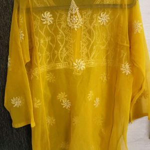 🔥Chikankari Tunic+ Inner #new mustard kurti