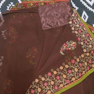 Brown Embroidery Saree