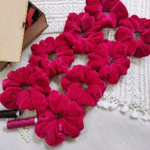 Velvet Scrunchies In Rani Pink Color