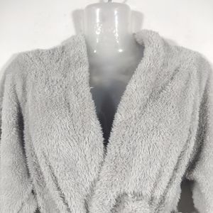 Grey Fur Hoodie Bath Robe Dress (Women's)