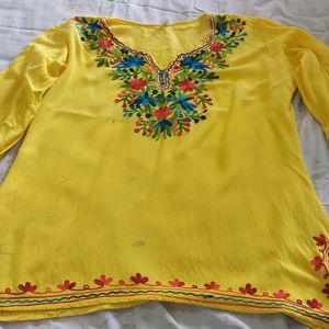 Pretty Kashmiri Embroidery Short Kurta