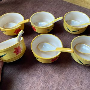 Set Of 6 Soup Bowls & Spoons