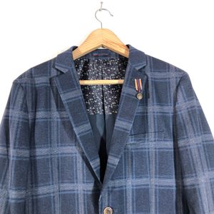 Navy Blue Checked Blazer (Men’s)