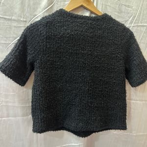 Black Aesthetic Woollen Crop Warm SweatShirt