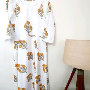 White Frock With Yellow Flowers-Must Buy