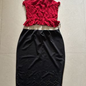 COMBO of Maroon Top And Black Skirt