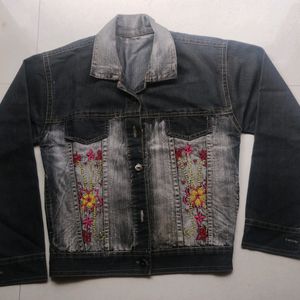 Women Black & Gray Color Solid Denim Jacket