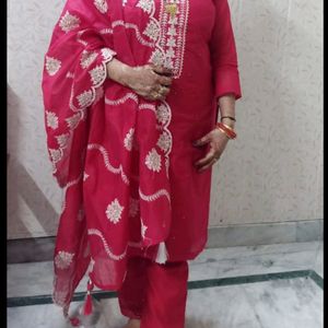 Tomato Red Straight Kurta With Trouser.