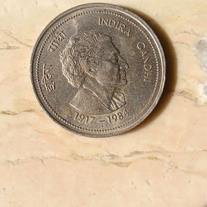 Old Indira Gandhi 5 Rupees Coin 1917-1984