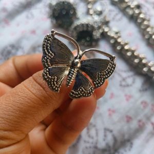 Jhumka And Necklace With Butterfly Ring