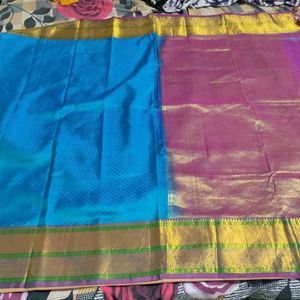 Blue And Pink Silk Saree