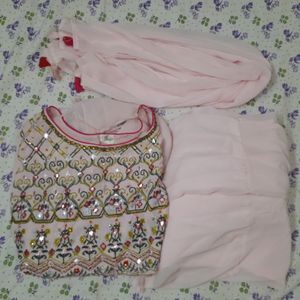 Kurti Sharara & Chunni Baby Pink 3 Piece Set