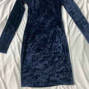 Vero Moda Women Navy Blue Bodycon Velvet Dress