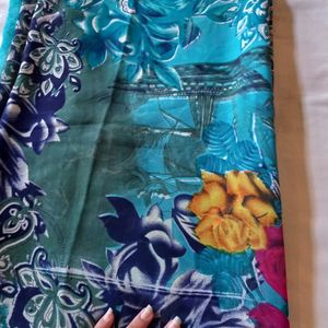 Blue Flower Print Saree