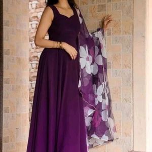 Purple Anarkali Dress With Dupatta