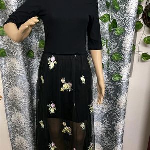 Floral Embroidered Black Dress