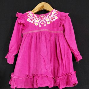 Babyhug Pink Embroidery Printed Dress (Girls)