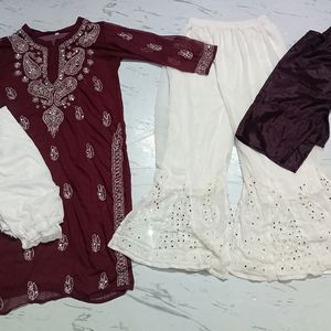 Chikankari Kurta Set 4pc New Stone Work Suit