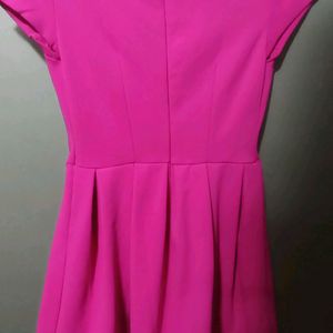 Hot Pink Deep Neck Net Dress