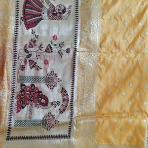 New Unused ChanderiSilk ReshamWork Saree StichedBl