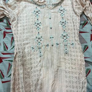 Peach Colour Kurti With Embroidery Design