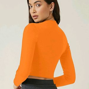 Aahwan Orange Solid Slim Fit Tshirt Women