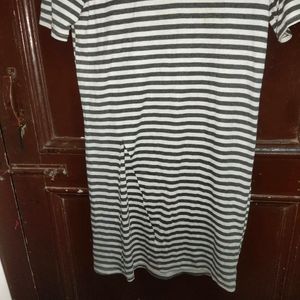 Korean T Shirt Dress White Stripped