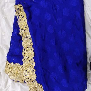 Royal Blue Saree With Golden Border(Without Blouse