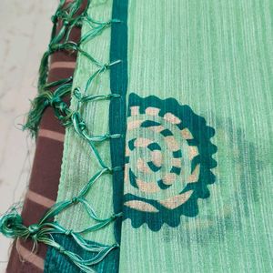 Daily Wear Green Colour Cotton Saree With Blouse