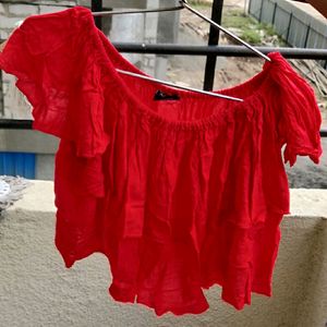 Red Off Shoulder Crop Top