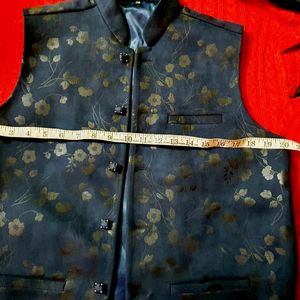 Navy Blue Printed Nehru Jacket Party Wear