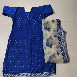 Royal Blue Kurti With Deasigner Dupatta