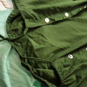 Women Olive Green Solid Crop Shirt