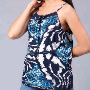 Mischka Women Navy Blue Printed Sleeveless Top