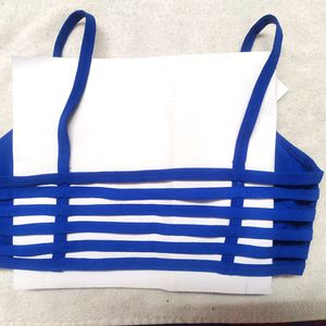 Nevy Blue Padded Sport Bra With Back Pattern