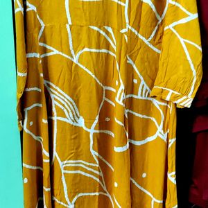 Mustard Yellow Reyon Cotton Long Top With Front B