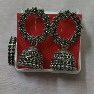 New Stylish Silver Earings With Ring