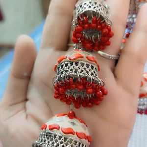 Beautiful Three Layer Jhumka Red In Color