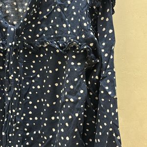 Navy Blue Top With Polka Dots